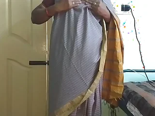 desi  indian tamil telugu kannada malayalam hindi horny cheating wife vanitha debilitating grey colour saree  showing fat boobs and shaved pussy press hard boobs press nip rubbing pussy masturbation